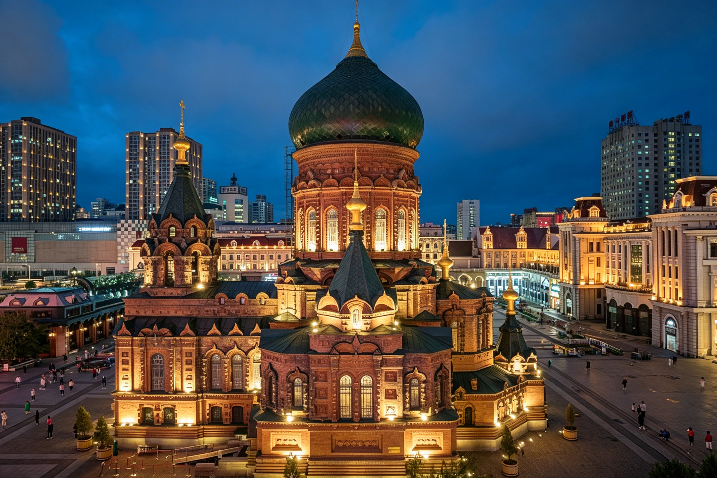 The onion dome of Saint Sophia Cathedral silhouetted against a winter sky — Harbin's most iconic Russian architectural landmark